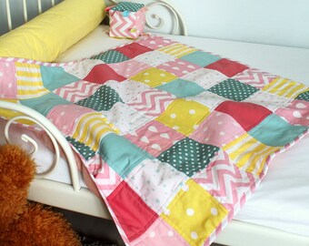 Baby Blanket With a Hood + Soft DiceRattle, Patchwork, Handmade, Pure Cotton, Breathable, Blanket for Babies, Newborn Present, Baby Linen