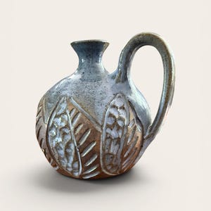 Jane Brown Allen Hamm Blue and Brown Weed Pot Pottery Vase with leaf Design