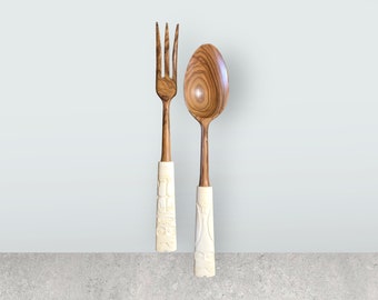 Tiki Carved Bone And Wood Salad Seevers
