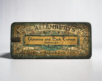 The Allenburys Glycerine and Black Currant Pastilles Antique Advertising Collectible Tin