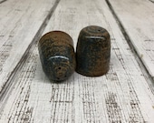 Blue Handmade Pottery Salt Pepper Shakers, Seasoning, Speckled Blue Glaze, 2.75 quot