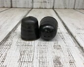 Black Handmade Pottery Salt Pepper Shakers, Seasoning, Matte Black Glaze, 2.5 quot