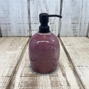 Purple Handmade Pottery Soap Pump, Stoneware, Ceramic, Lotion Dispenser, Hand, Dish, Dispenser, Black Hardware, Ruby Purple Glaze, 18oz