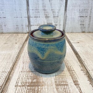 Handmade Stoneware Pot, Lidded Pottery Jar, Ceramic Canister, Sugar Jar, Kitchen Storage, Kevin Fritz, KY Made, Mulberry Mist Glaze, 1.5 cup