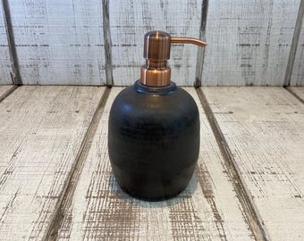 Handmade Pottery Soap Pump, Choose Hardware Stoneware, Ceramic, Lotion Dispenser, Hand Soap, Dish Soap, Matte Black Glaze, Copper, 18oz