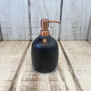 Handmade Pottery Soap Pump, Choose Hardware Stoneware, Ceramic, Lotion Dispenser, Hand Soap, Dish Soap, Matte Black Glaze, Copper, 18oz
