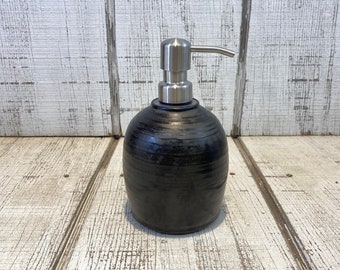 Black Handmade Pottery Soap Pump, Stoneware, Ceramic, Lotion Dispenser, Hand Soap, Dish Soap, KJF Pottery, Made in KY, Black Glaze, 18oz