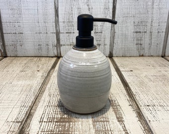 White Handmade Pottery Soap Pump, Stoneware, Ceramic, Lotion Dispenser, Hand, Dish Soap, Soap Dispenser, Black Hardware, White Glaze, 18oz