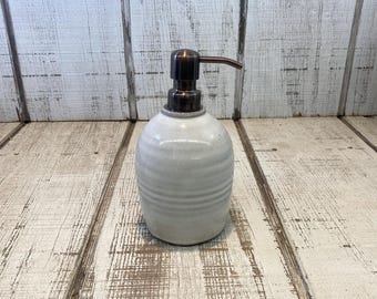 White Handmade Pottery Soap Pump, Stoneware, Ceramic, Lotion Dispenser, Hand, Dish Soap, Soap Dispenser, Bronze Hardware, White Glaze, 18oz