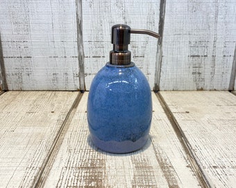 Blue Handmade Pottery Soap Pump, Stoneware, Ceramic, Lotion Dispenser, Hand Soap, Dish Soap, Soap Dispenser, Blue Wave Glaze 18oz