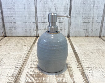 Grey Handmade Pottery Soap Pump, Stoneware, Ceramic, Lotion Dispenser, Hand Care, Dish, Dispenser, Made in Kentucky USA, Gray Glaze 18oz