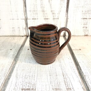 Wood Fired Pottery Cream Pitcher, Handmade Ceramic Creamer, Small Pitcher, Gravey Pour, Seacrest Orange Glaze, 4.25"