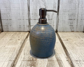 Blue Brown Handmade Pottery Soap Pump, Stoneware, Ceramic, Lotion Dispenser, Hand Soap, Dish Soap, Soap Dispenser, Speckled Blue Glaze 18oz