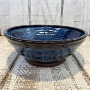 Handmade Pottery Serving Bowl, Centerpiece, Pasta, Salad, Berries, Fruit, Mixing, Mashed Potatoes, Mystery Blue Glaze, 9.5”