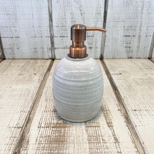 White Handmade Pottery Soap Pump, Stoneware, Ceramic, Lotion Dispenser, Hand, Dish Soap, Soap Dispenser, Copper Hardware, White Glaze, 18oz