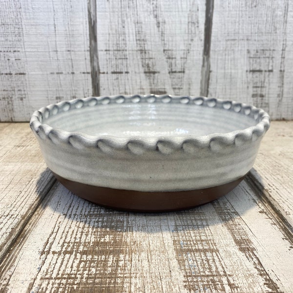 White Handmade Pottery Pie Plate, Stoneware Baking Dish, Ceramic Pie Pan, Quiche, Baking, Cooking, Red Clay, Kentucky, White Glaze, 9"