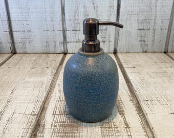 Blue Brown Handmade Pottery Soap Pump, Stoneware, Ceramic, Lotion Dispenser, Hand Soap, Dish Soap, Soap Dispenser, Speckled Blue Glaze 18oz