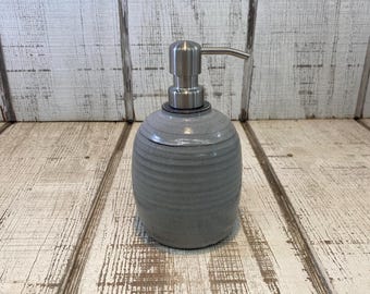 Grey Handmade Pottery Soap Pump, Stoneware, Ceramic, Lotion Dispenser, Hand Soap, Dish Soap, Soap Dispenser, Gray Glaze 18oz