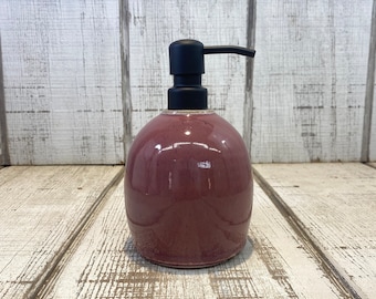 Purple Handmade Pottery Soap Pump, Stoneware, Ceramic, Lotion Dispenser, Hand, Dish, Dispenser, Black Hardware, Ruby Purple Glaze, 18oz