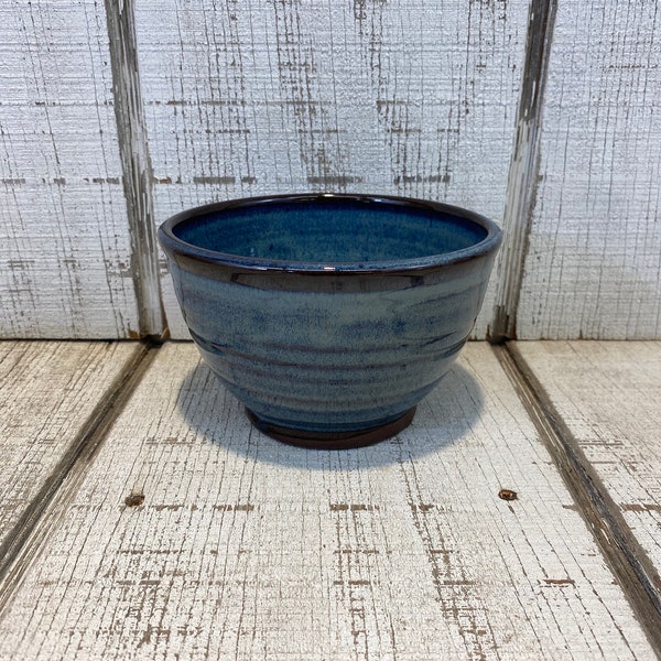 Handmade Pottery Serving Bowl, Cereal, Pasta, Salad, Berries, Fruit, Mixing, Oatmeal, KJF Pottery Made in Kentucky Mystery Blue Glaze, 5.75”