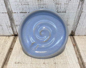 Blue Handmade Pottery Spoon Rest, Cooking, Kitchen Organization, Decor, Sky Blue Glaze, 5.25"