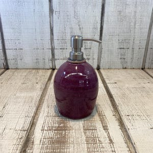 Purple Handmade Pottery Soap Pump, Stoneware, Ceramic, Lotion Dispenser, Hand, Dish, Soap Dispenser, Ruby Purple Glaze, 18oz