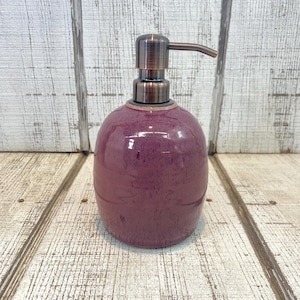 Purple Handmade Pottery Soap Pump, Stoneware, Ceramic, Lotion Dispenser, Hand, Dish, Dispenser, Bronze Hardware, Ruby Purple Glaze, 18oz