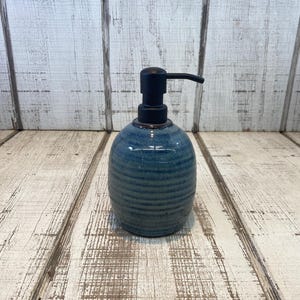 Blue Handmade Pottery Soap Pump, Lotion Dispenser, Hand Soap, Dish Soap, KJF Pottery, Kentucky, Made in USA, Mystery Blue Glaze, 18oz