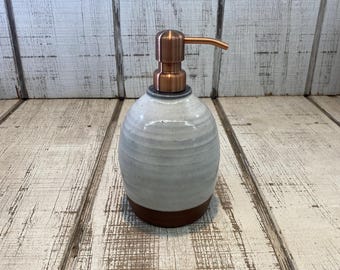 White Handmade Pottery Soap Pump, Stoneware, Ceramic, Lotion, Hand Soap, Dish Soap, Soap Dispenser, Copper Hardware, White Glaze 18oz