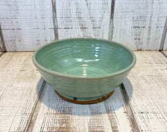 Green Handmade Pottery Serving Bowl, Centerpiece, Fruit, Entre, Salad, Green Patina Glaze, Made in Kentucky, USA, KJF Pottery, 9.5"