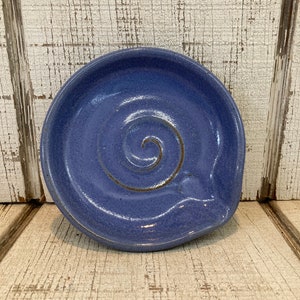 Blue Handmade Pottery Spoon Rest, Cooking, Kitchen Organization, Decor, Sapphire Blue Glaze, 5.25”