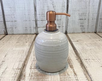 White Handmade Pottery Soap Pump, Stoneware, Ceramic, Lotion, Hand Soap, Dish Soap, Soap Dispenser, Copper Hardware, White Glaze 18oz