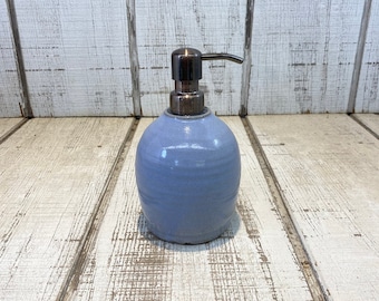 Blue Handmade Pottery Soap Pump, Stoneware, Ceramic, Lotion, Hand Soap, Dish Soap, Soap Dispenser, Bronze Hardware, Sky Blue Glaze 18oz