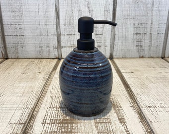 Blue Handmade Pottery Soap Pump, Stoneware, Ceramic, Lotion Dispenser, Hand Soap, Dish Soap, Soap Dispenser, Mystery Blue Glaze 18oz