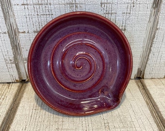 Purple Handmade Pottery Spoon Rest, Cooking, Kitchen Organization, Decor, Ruby Purple Glaze, 5.25”