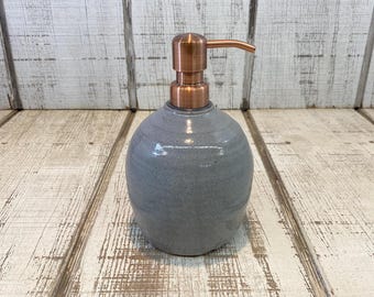 Grey Handmade Pottery Soap Pump, Stoneware, Ceramic, Lotion Dispenser, Hand Soap, Dish Soap, Soap Dispenser, Copper, Gray Glaze 18oz