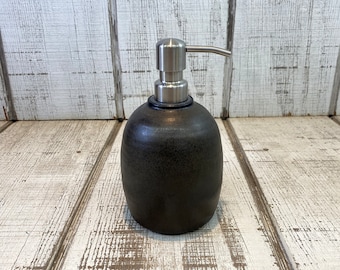 Handmade Pottery Large Soap Pump, Stoneware, Ceramic, Lotion Dispenser, Hand Soap, Dish Soap, Matte Black Glaze, 18oz