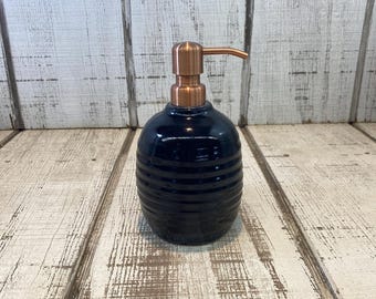 Handmade Pottery Soap Pump, Stoneware, Ceramic, Lotion Dispenser, Hand Soap, Dish Soap, KJF Pottery, Midnight Blue Black Glaze, 18oz