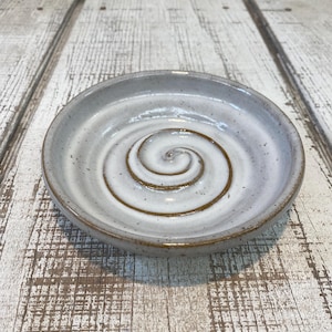 White Handmade Pottery Soap Dish, Spiral, Spoon Rest, Bathroom Decor, Kitchen Organization, KJF Pottery, Kentucky, USA, White Glaze, 5.25"