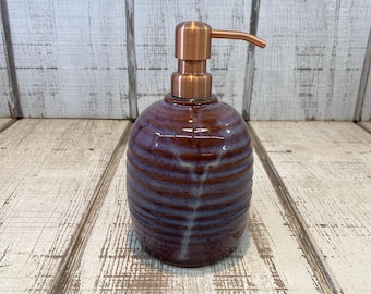 Blue Handmade Pottery Soap Pump, Ceramic, Lotion Dispenser, Hand Soap, Dish Soap, Soap Dispenser, Bronze Hardware, Blue Raspberry Glaze 18oz