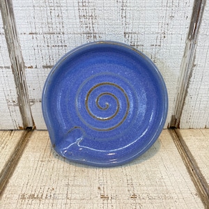Blue Handmade Pottery Spoon Rest, Cooking, Kitchen Organization, Decor, Sapphire Blue Glaze, 5.25”