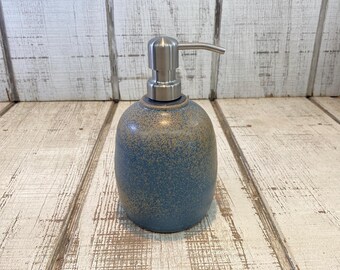 Blue Handmade Pottery Soap Dispenser, Pump, Stoneware, Ceramic, Lotion Dispenser, Hand Care, Dish, KJF Pottery, KY, Speckled Blue Glaze 18oz