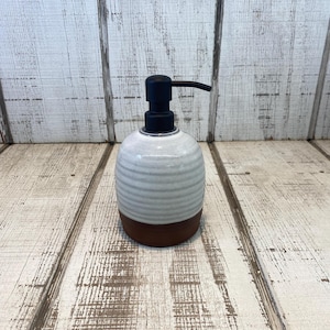 White Handmade Pottery Soap Pump, Stoneware, Ceramic, Lotion, Hand Soap, Dish Soap, Soap Dispenser, Matte Black Hardware, White Glaze 18oz