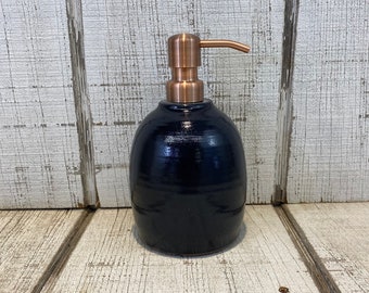 Handmade Pottery Soap Pump, Stoneware, Ceramic, Lotion Dispenser, Hand Soap, Dish Soap, KJF Pottery, Midnight Blue Black Glaze, 18oz