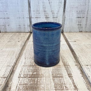 Blue Handmade Tumbler, Wheelthrown Ceramic Cup, Stemless Wine Glass, Stoneware, KJF Pottery, Made in USA, Kentucky, Blue Berry Glaze, 18oz