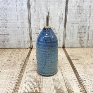 Blue Handmade Pottery Pourer, Olive Oil Bottle, Vinegar, Liquor, Oil Dispenser, KJF Pottery, Made in Kentucky USA, Berry Blue Glaze, 12oz