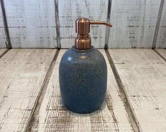Blue Brown Handmade Pottery Soap Pump, Stoneware, Ceramic, Lotion Dispenser, Hand Soap, Dish Soap, Soap Dispenser, Speckled Blue Glaze 18oz