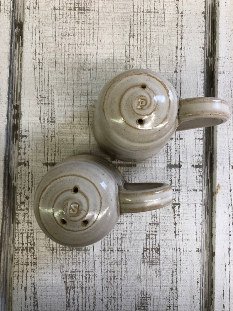 White Glaze 3 Stoneware White Handmade Pottery Ceramic Salt /& Pepper Shakers With Handles