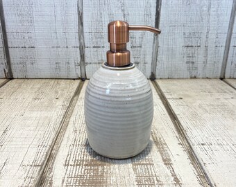 White Handmade Pottery Soap Pump, Stoneware, Ceramic, Lotion, Hand Soap, Dish Soap, Soap Dispenser, Copper Hardware, White Glaze 18oz