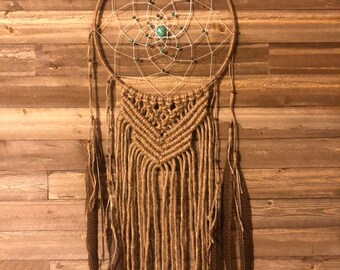 Macrame Dreamcatcher, Turquoise Dreamcatcher, Pheasant Feather Dreamcatcher